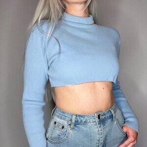 Vintage Baby Blue Cropped Turtleneck Sweater